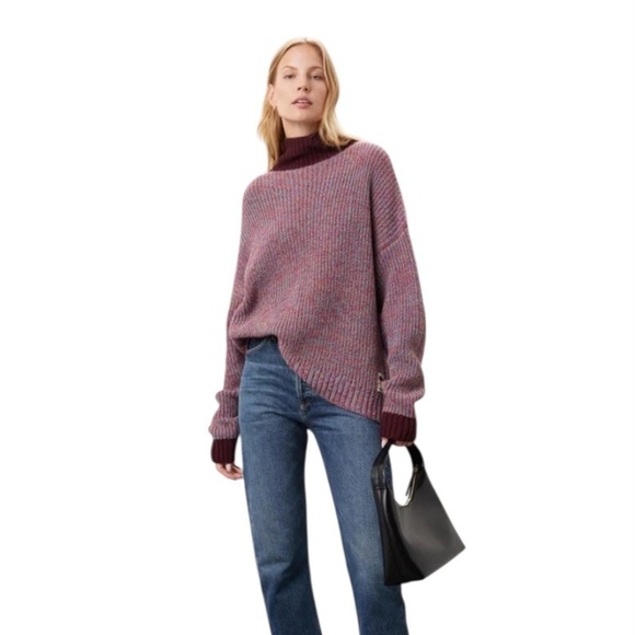 OOF Wear Oversized Sweater Mock Neck Long Sleeve in Burgundy Tweed Size Medium - Picture 4 of 11